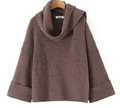 Close-up of brown oversized knit sweater featuring a thick turtleneck and drop shoulder - One Size / Camel