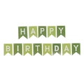 Detail of Happy Birthday banner with green swallowtail flags and white lettering - Dark Green Light Green Birthday Banner
