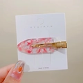 Pink and white marble acrylic duckbill hair clip with gold metal on display card - 1# Transparent Pink