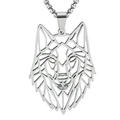 Minimalist silver wolf head pendant necklace with geometric hollow stainless steel design - Silver