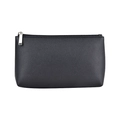 Portable black PU leather cosmetic bag with lychee texture and silver zipper detail - Medium Lychee Pattern Black