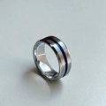 8mm titanium steel ring for men with brushed silver finish and blue center groove inlay - Silver and Blue