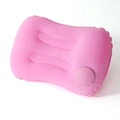 Pink inflatable U-shaped travel neck pillow with manual press pump and soft flocked fabric - Flocking/Velvet / Square Pillow / Pink