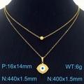 Double-layered gold stainless steel necklace with sunburst Evil Eye pendant on black stand - Gold White (KN283036-TJG)