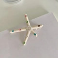 Elegant white starfish hair claw clip with colorful rhinestones and pearls finish - 5089 Rhinestone Metal Starfish Hair Clip-Beige