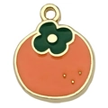 Golden enamel persimmon charm in orange and green for DIY jewelry making - Persimmon 20x17mm
