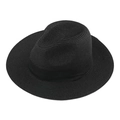 Classic black Panama straw fedora hat with a matching satin ribbon band for sun protection - M (56-58cm) / Black (Three-Fold Band)