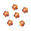 Amber flower glass beads with handmade green leaf and pink floral painting for DIY - Brown