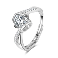 Detailed view of silver crown six-prong ring with large center stone and small pavé diamonds - Adjustable Open / J204 1 Carat