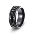 Polished black titanium steel ring featuring double row of black cubic zirconia stones - US 5 / Black