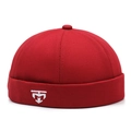 Gorro miki rojo vintage de algodón con bordado blanco y borde enrollado de estilo retro - Ajustable / Rojo