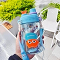 Blue 650ml kids straw water bottle with adjustable strap and cartoon print - 650ml / Blue
