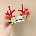 Christmas reindeer antler hair clips with Santa Claus icons and red velvet finish - 30# Santa Claus Red Bead Pair Clips