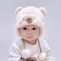 Grazioso cappello invernale in peluche bianco per neonati con orecchie da orso e pompon - Bianco / Bambini Di Età Compresa Tra 0 E 12 Mesi