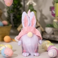 Gnomo de Pascua de peluche con orejas de conejo rosa y cuerpo a cuadros decorativo - Gnomo Conejo de Pascua Rosa Masculino