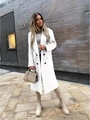 Detailed view of women's white double-breasted long wool coat with premium buttons - S / Tops / White