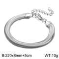 Polished silver stainless steel 8mm wide flat snake chain bracelet with extension - 8mm x 22cm + 5cm / Steel