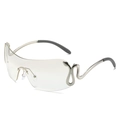 Y2K rimless shield sunglasses with silver snake metal temples and grey gradient lenses - Silver Frame Light Mercury Lens
