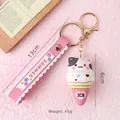 Porte-clés chat glace rose avec dragonne en silicone Summer et anneau doré - Chat Glace PVC Souple Dessin Animé / Rose