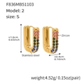 Gold plated U-shape hoop earrings with colorful zircon stones in stainless steel - Small / Colorful
