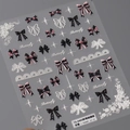3D embossed nail art sticker featuring pink and black bows with floral lace designs - TS-3490 5D Embossed Pink Cute Bow