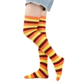 Detail of high-elasticity over-the-knee socks with yellow, orange, and red stripes - Multi-Color Striped