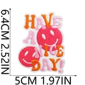 Detailed view of Have a Nice Day pink smiley embroidery patch with size dimensions - Smiley Nice Day Text Style