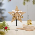 Wooden star Christmas tabletop decor with NOEL lettering and golden bells, 13.5cm height - Christmas Star Bell Ornament
