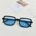 Retro polygon sunglasses with thick black frame and light blue gradient transparent lenses - Black and Blue