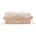 Elegante borsa a cilindro in gelatina trapuntata beige con catena d'oro e chiusura - Albicocca