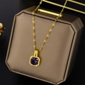 Elegant 18K gold plated necklace with square pendant and purple gemstone inlay - Square Purple Zirconia Style (8983) / Gold