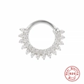 S925 sterling silver double row cubic zirconia piercing ring for ear and nose cartilage - Platinum Color (Single)