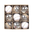 Set di 9 palline di Natale da 8 cm bianche e trasparenti con corda di canapa e confezione - Stile Trasparente Dipinto con Renne e Fiocchi di Neve