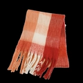 Rainbow mohair plaid scarf in orange, white and red with fringe tassels for winter warmth - 26#