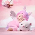 Pink cartoon angel girl with polar bear resin money box and back coin slot - 1121-29 Lying Bear