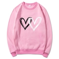 Felpa rosa girocollo da donna con stampa grafica di due cuori intrecciati neri - S / Graffiti a Doppio Cuore / Rosa