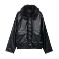 Chaqueta de mujer en cuero sintético negro con cuello de piel sintética desmontable - XS / Negro