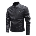 Men's retro black PU leather biker jacket with stand collar and quilted shoulder details - M / Tops / Black