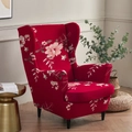 Single wingback chair slipcover with red base and white floral pattern for tiger chair - Elegant Red Floral