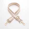 Detail of striped beige and white canvas bag strap with adjustable gold metal hardware - A6 Stripe Gold Silk