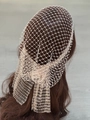 Champagne gold mesh hairnet with faux pearls on curly hair for weddings - Nude Pink