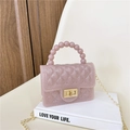 Pink glitter mini jelly crossbody bag with diamond lattice pattern and bead handle - Body Glitter