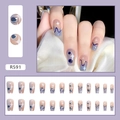 Macro detail of purple gradient press-on nails with star patterns and 24 pieces set - R591 Space Journey