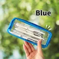 Blue translucent mesh pencil bag with large capacity and cute panda gel pens - Blue