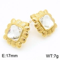 Pendientes cuadrados bañados en oro de 18k con textura de rayos de sol y cristal central - Estilo Cuadrado Retro (KE115558-KFC) / Dorado