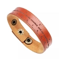 Brown leather bracelet with engraved ruler scale and snap button closure for students - Brown
