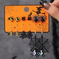Set di orecchini di Halloween con ragno, pipistrello e ciondoli BOO su scheda arancione - Set della Serie Halloween (WS16)