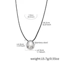 Stainless steel geometric oval pendant on black cord with product dimensions and weight - Waterdrop Pull-string Long Necklace (93cm) / Silver (P211)