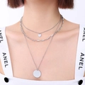 Three-layer layered titanium steel necklace in silver finish with round pendants - Steel
