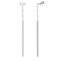 Elegant 925 sterling silver long tassel drop earrings with white zircon accents - Silver Long Rhinestone Style (SE110-P)
